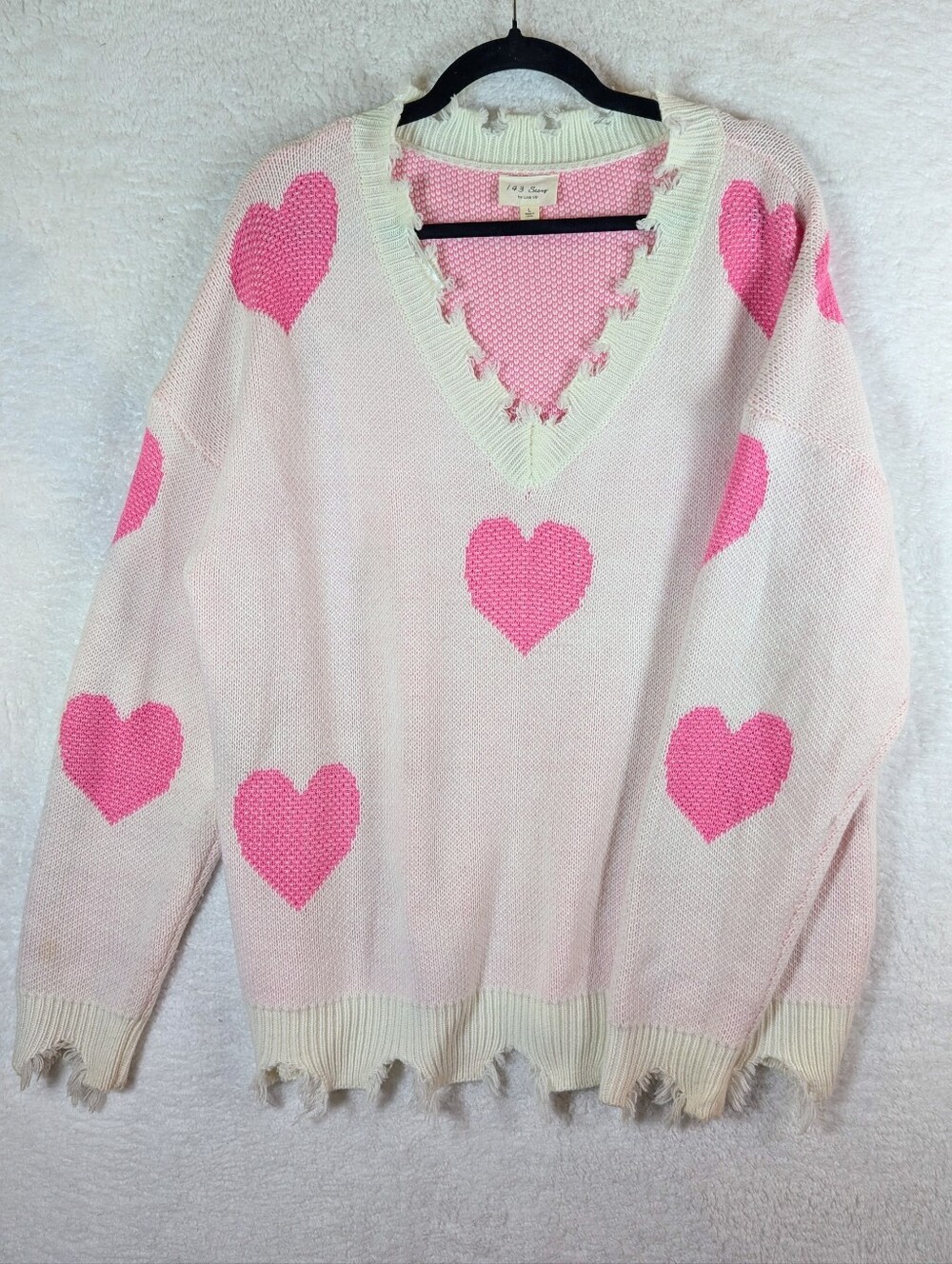 1.4.3. Story by Line Up Pink Heart V-Neck Sweater with Cream Trim